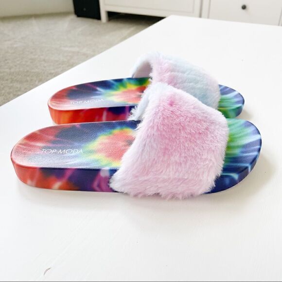 Top Moda Rainbow Plush Slide Sandal Cab-99 - Picture 1 of 8